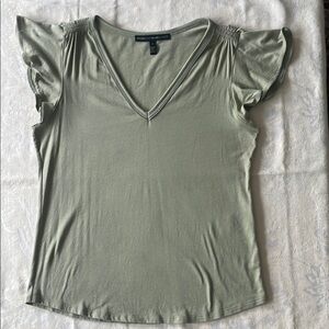 White House Black Market | Green Ruffled Cap Sleeve Blouse